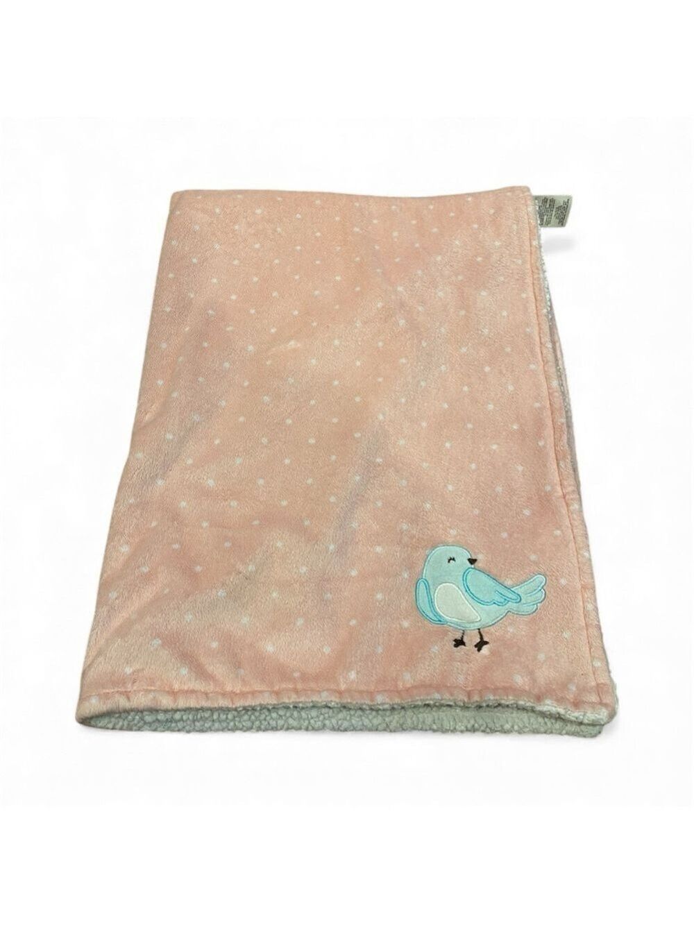 Carter's Blue Bird Baby Blanket Polka Dot Pink Plush White Girl Lovey